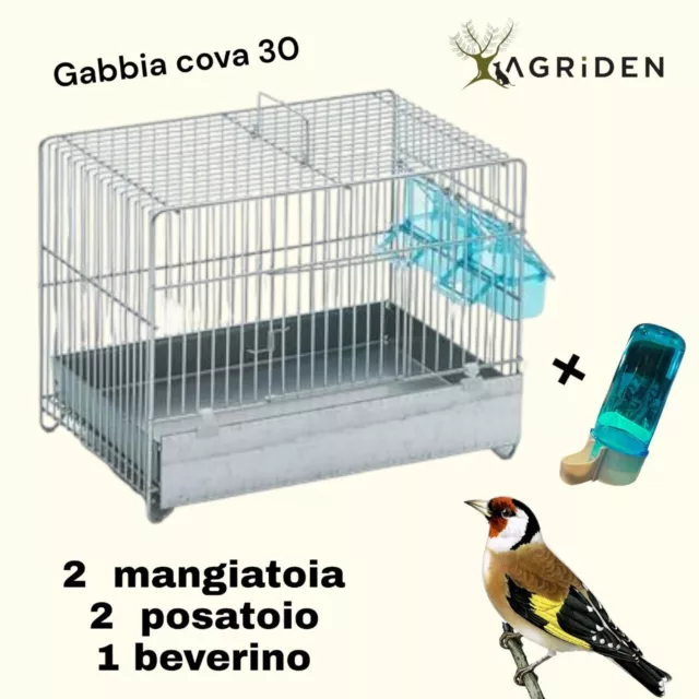 Gabbia Cova Per Uccelli Cardellini Canarini In Metallo Con Mangiatoio E Posatoio