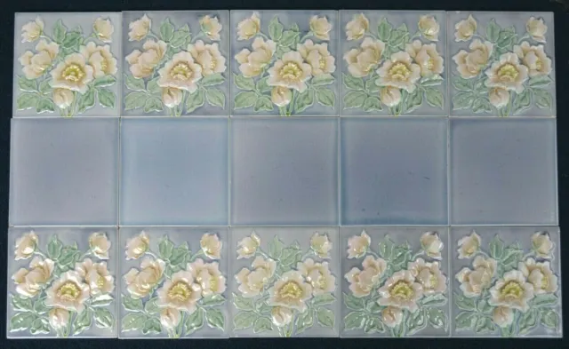 Germany - M O & P F - Antique Art Nouveau Majolica 15 Tile Set  C1900