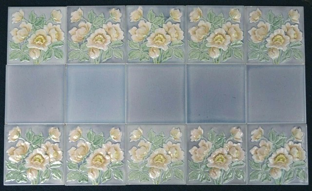 Germany - M O & P F - Antique Art Nouveau Majolica 15 Tile Set  C1900