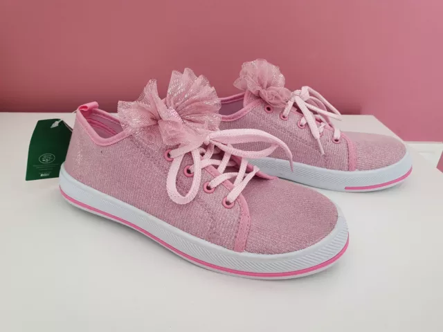 BNWT LAURA ASHLEY___BOW pink glitter trainers shoes girl size 3 uk