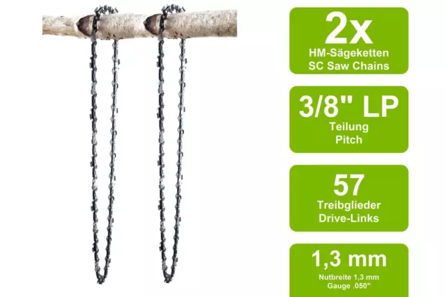 2 Sägeketten passend für Florabest FKS 2200B1 | 40cm 3/8LP 57TG 1,3mm