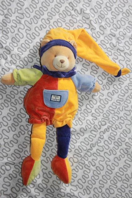 Doudou Et Compagnie Ours Arlequin Jaune Bleu Orange 50 Cm Etat Neuf