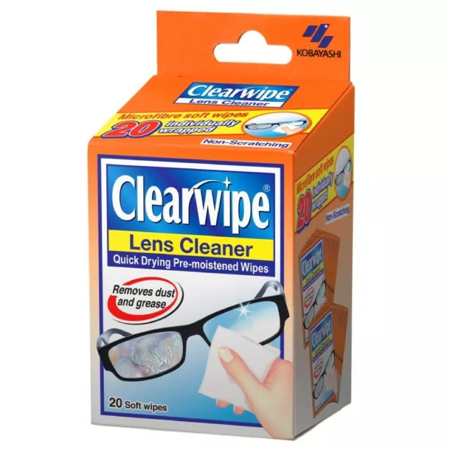 Clearwipe Lens Cleaner Wipes 20 Pack Clean Glasses Pre-moistened Non-Scratching