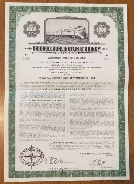 1966 Chicago Burlington & Quincy Railroad Bond stock Certificate
