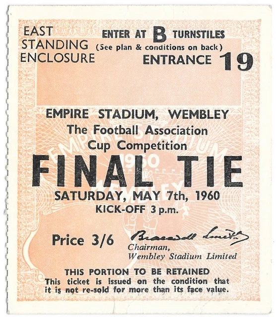 MATCH TICKET 1960 FA Cup Final Blackburn Rovers v Wolverhampton