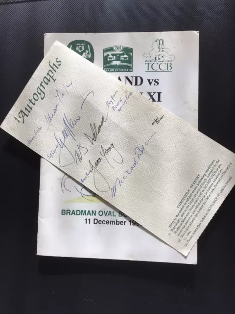 Cricket Original Signed 1990 Autograph Sheet England Vs Bradman X1 Ticket & Book