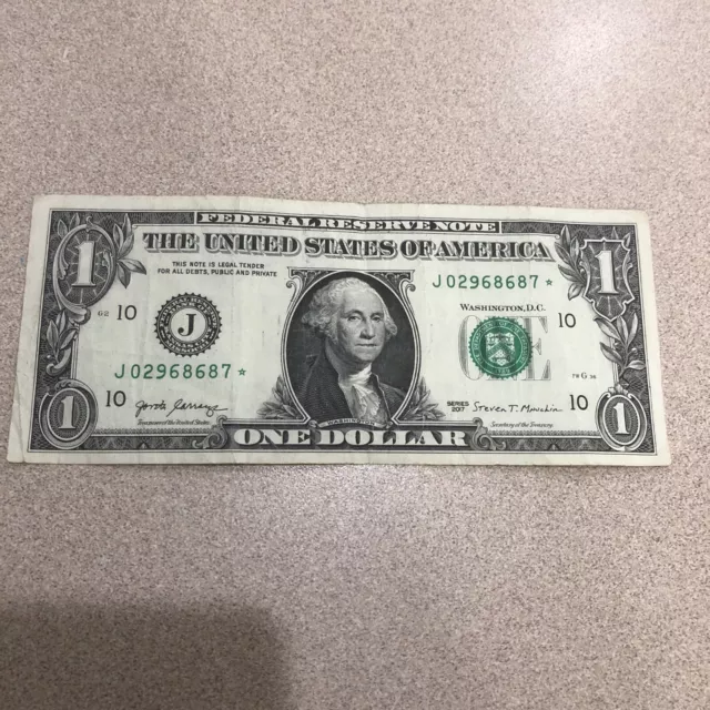 2017 $1 Star Note circulated One Dollar Bill