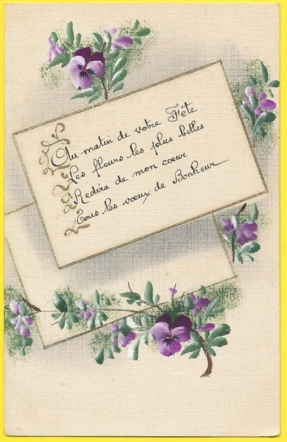 Prénoms - CPA fantaisie celluloïd - prénom Marie - fleurs- hirondelle