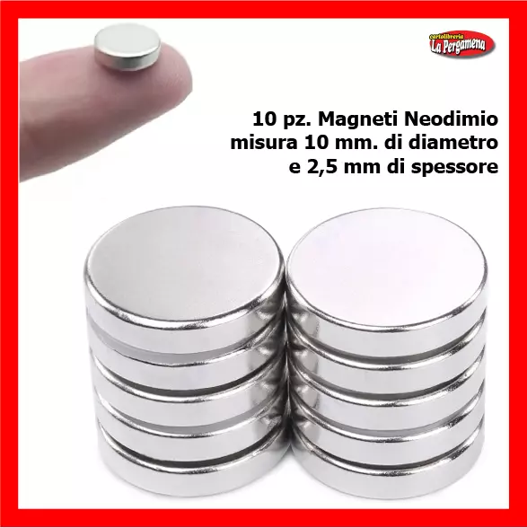 10 MAGNETI NEODIMIO 10mm Dia x 2,5mm CALAMITE PER FIMO CERAMICA FAI DA TE