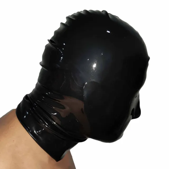 Brand New Black Latex Rubber Gummi Hood Mask (one size) 3