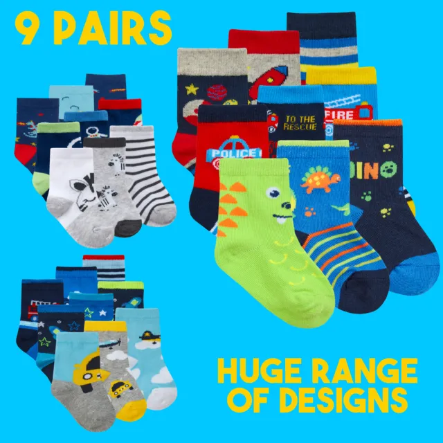 Baby Boys Cotton Socks 9 Pairs Multipack Farm Truck Cow 0 3 6 9 12 18 24 Months