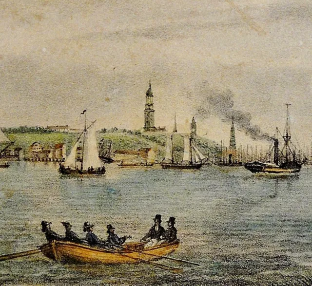 HAMBURG VON DER ELBSEITE - ca 1834 Kreide-kolor. Lithographie von Peter Suhr