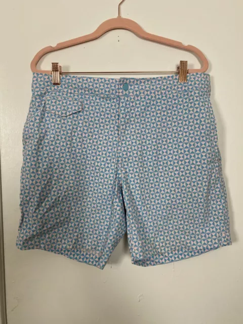 J Crew Men's 7" Stretch Eco Pool Short In Triangle Print Swim Trunks Size 31