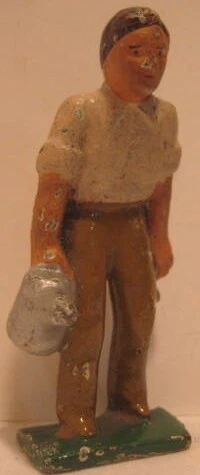 Old 1930s Cast Iron Miniature Boy w/ Watering or Oil Can Putz Village or Train