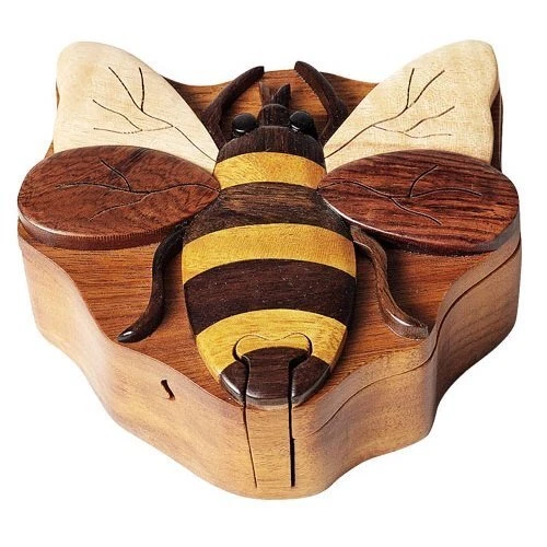 WOOD INTARSIA Bee - Secret Wooden Puzzle Box