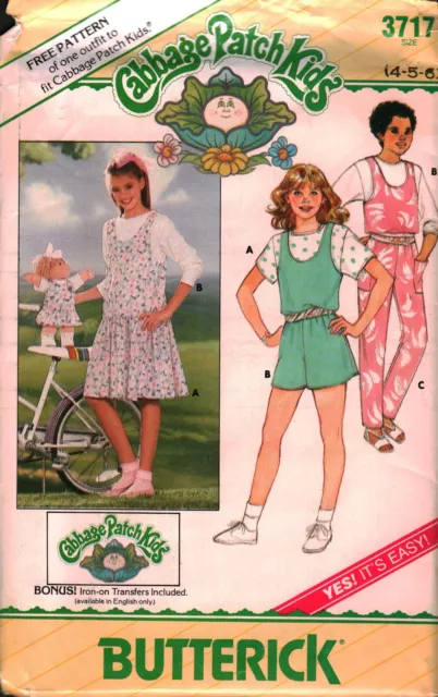 3717 Butterick Vintage SEWING Pattern Girls Cabbage Patch Jumper Jumpsuit Top 6
