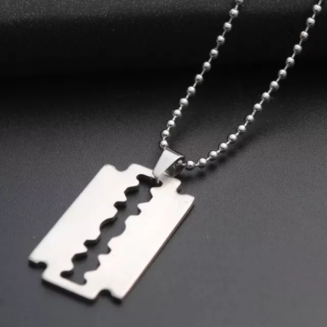 Stainless Steel Plain Silver Razor Blade Pendant Necklace Mens & Womens 18"- 30" 2