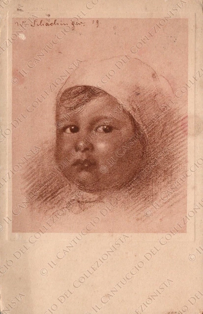 1924 Ritratto di Bambino Artista Walter Schachinger Cartolina illustrata
