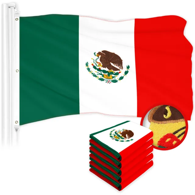 G128 5 Pack: Mexico Mexican Flag 5x8 Ft Embroidered 300D Polyester