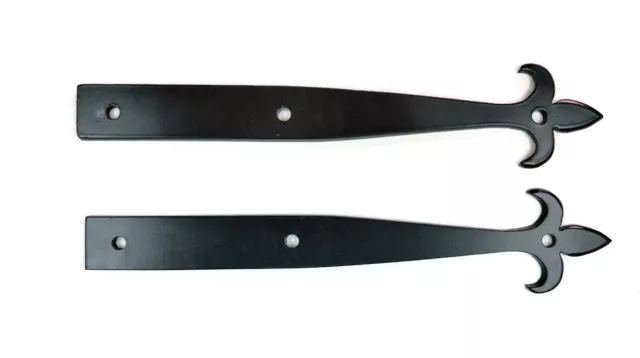Pair of Decorative 11” Fleur-de-Lis Style Faux Strap Hinges USA Blacksmith Made