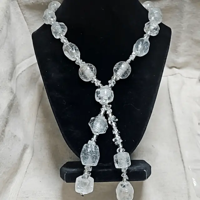 Handmade Antique Pools of Light Rock Crystal Quartz Tassel Necklace