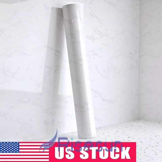 9.84FT Waterproof Self Adhesive Marble PVC Countertop Glossy White Paper