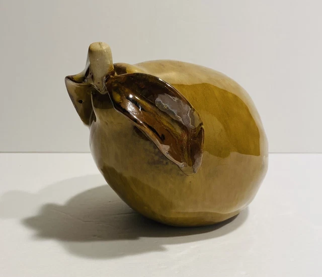 VTG Large Ceramic Pear Fruit Wooden Stem Golden Tan Color Approximately 5” x 8”