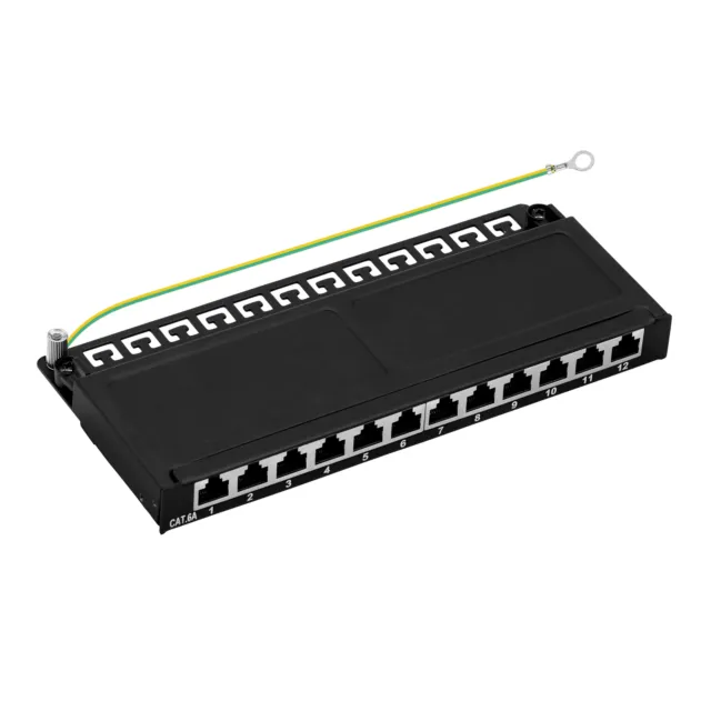 Patchpanel Cat.6A 12Port 0,5HE RJ45 geschirmt Desktop Aufputz schwarz ProfiPatch