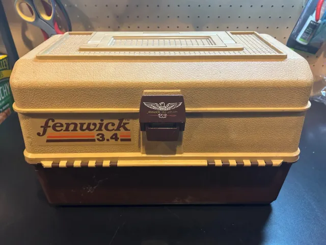 VINTAGE FENWICK 3.4 Woodstream Fishing Tackle Box Large Brown 4 Tier Trays  $19.99 - PicClick