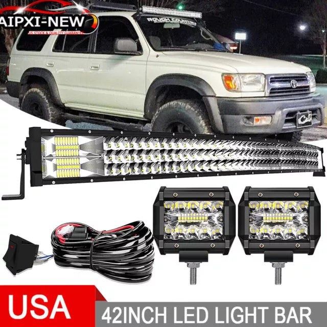 Upper 42" Curved LED Light Bar 4'' Cube Pods Wire Kit for Toyota Tacoma 4Runner