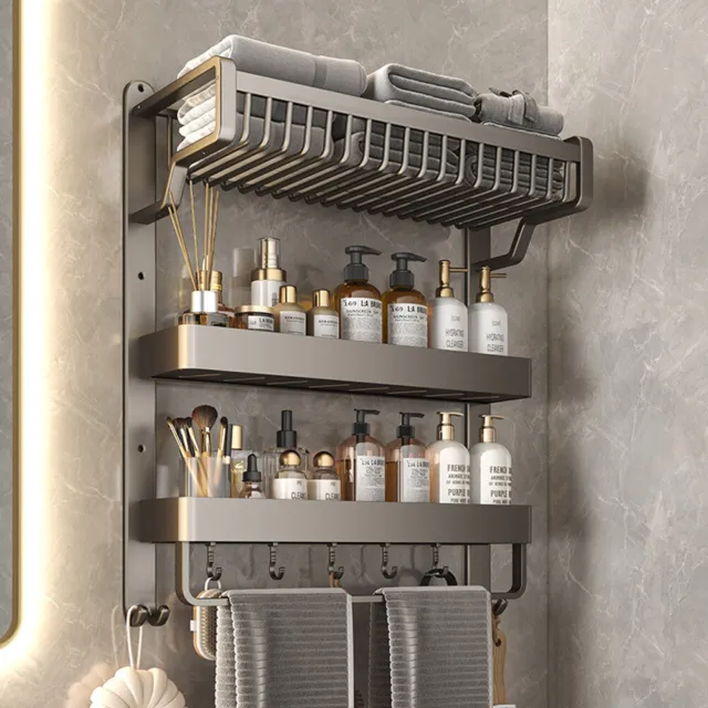 2/3 Tier Aluminum Basket Shower Rack Bathroom Storage Shelf Towel Rail Holder