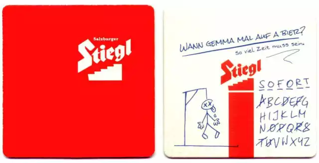 sehr schöner Bierdeckel Salzburger Stiegl Gemma mal auf a Bier  Österreich 1 A