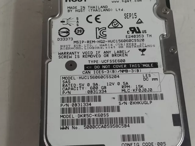 Lot of 2 HGST HUC156060CSS204 600 GB SAS 3 2.5 in Enterprise Drive