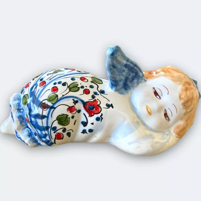 Vintage Italian Pottery Baby Cherub Angel Caltagirone Figurine Signed
