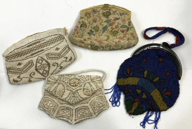 4 X Vintage 1920s/30s Beaded Bags Tapestry Bag Tortoiseshell Repair