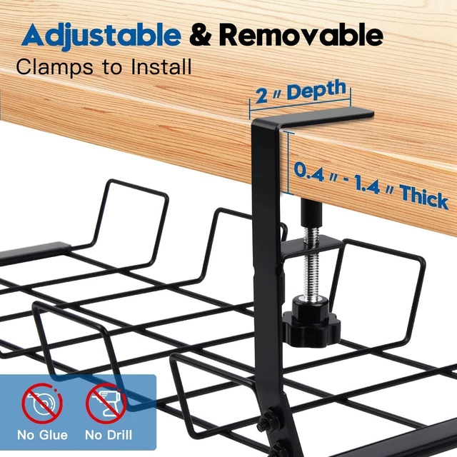 UNDER DESK CABLE Management Tray - 2 Pack Cable Racks Under Desk Cable ...