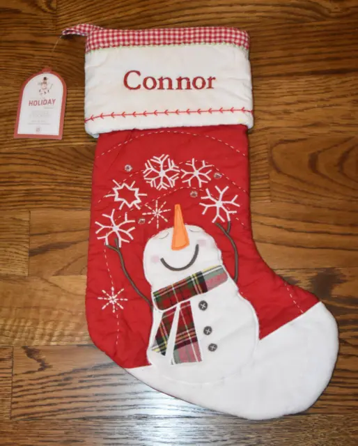Pottery Barn Kids Snowman w/ Snowflakes Quilted Christmas Stocking Connor NWT