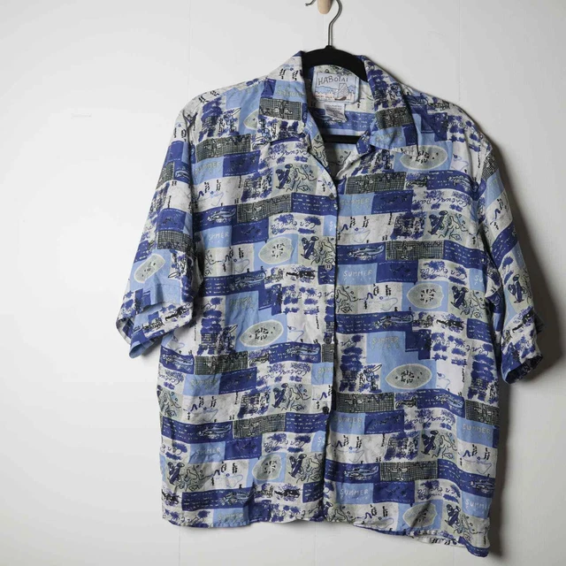 Habotai Blue Silk Patchwork Travel Blouse - M
