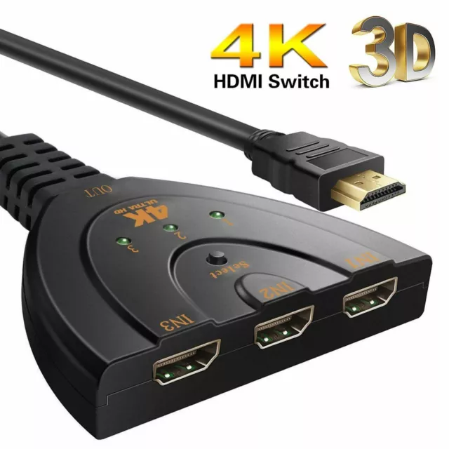 HDMI Splitter 3 in 1 Out 4K HDMI Switcher Box Audio/Video Switcher Cable for DVD
