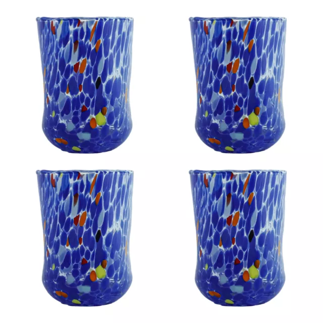 Conjunto De Cuatro 4 Murano Vidrio Bebible Art Vaso Azul Hecho a Mano Múltiple