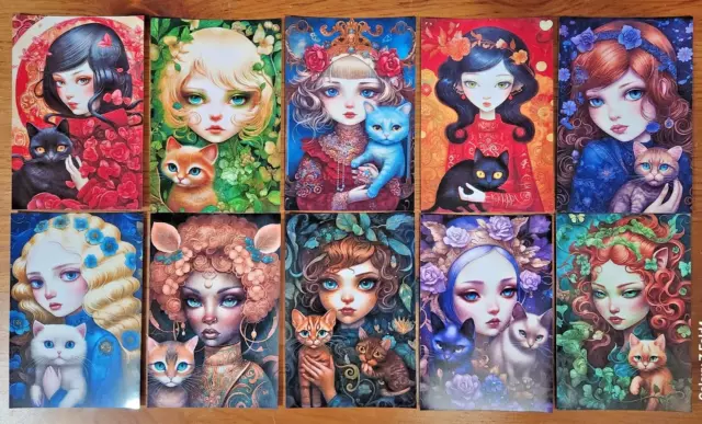 Set of 10 NEW Cat Lady Portrait Postcards for Postcrossing & Postcardsofkindness