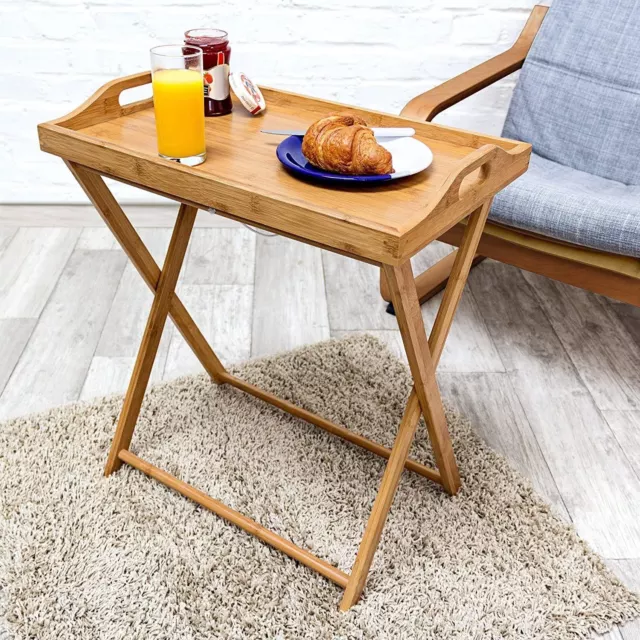 Folding Butlers Side Table Portable Wooden Food Serving Tray Drink Dinner