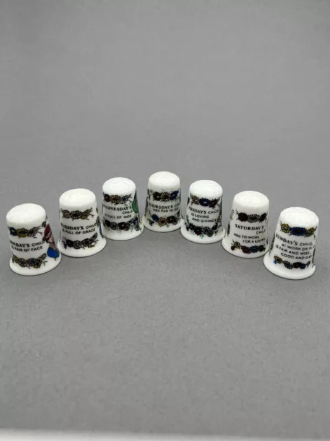 Sundays Child days of the week fine bone china thimbles full set of seven