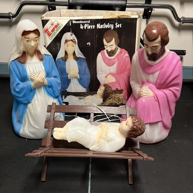EMPIRE BLOW MOLD Nativity Christmas 4 Piece Mary Joseph Baby Jesus 27