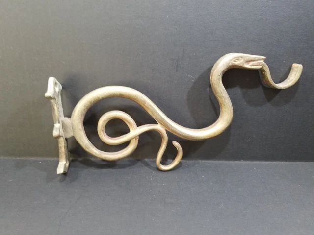 Old Brass Wall Coat Hat Rack Hook Serpent Snake Antique Victorian
