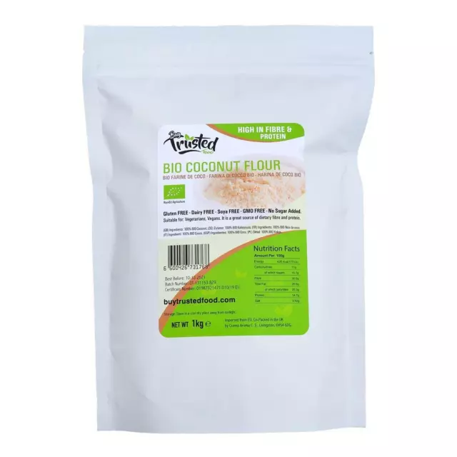 BIO Organic Coconut Flour 1kg - Raw High Quality 100% Natural - Free P&P