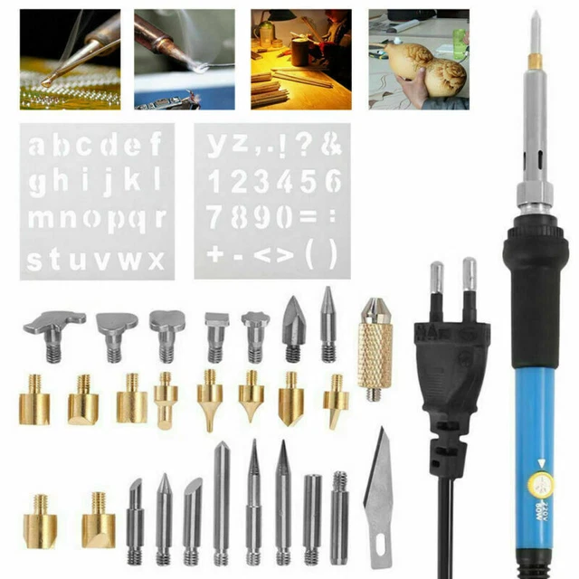 28tlg Brandmalkolben Brennkolben 60W Gravur Set Brandmalerei Lötkolben Holz RF