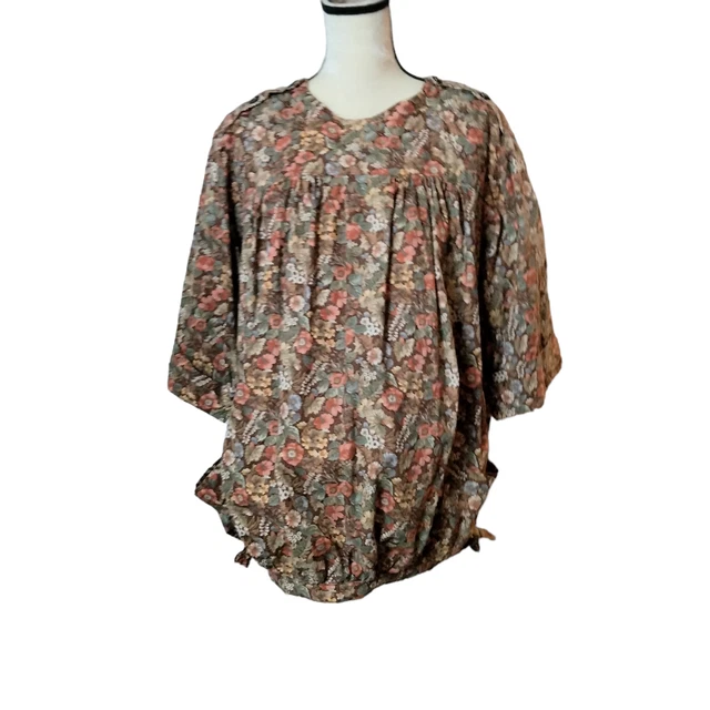Handmade Vintage 70s Maternity Shirt Brown Fall Floral Cottage Prairie Core Top