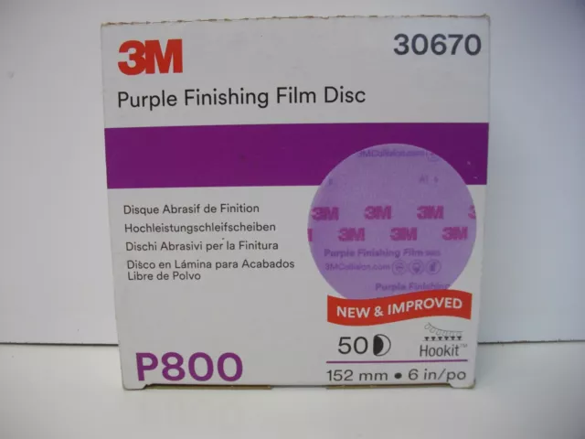 3M 30670 6" Hookit Purple Finishing Film Disc P800 Grit Box of 50 each