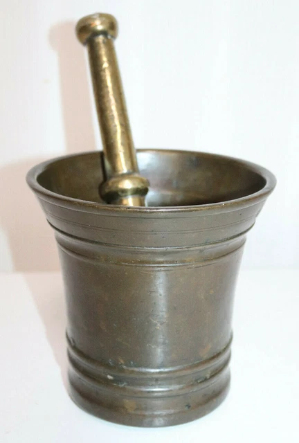 Antiker Bronze Mörser mit Pistill , Höhe 14,5cm , Durchm.15cm , 4Kg  /=645